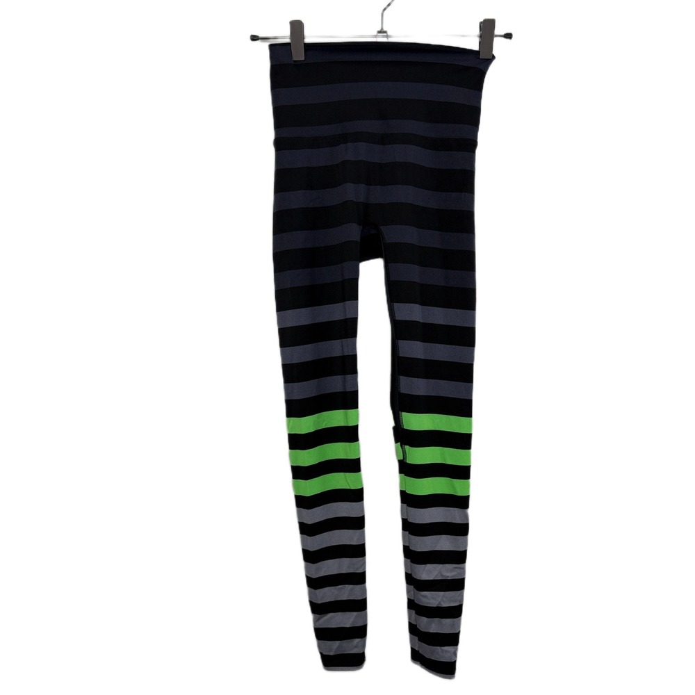 K-DEER Black, Gray & Green Striped Leggings